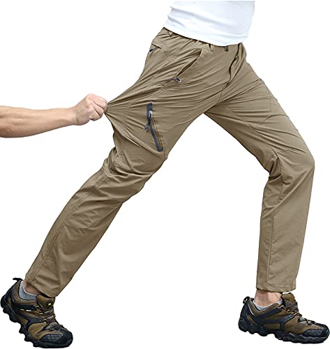 [TACVASEN] 登山 ズボン メンズ ストレッチパンツ トレーニングウェア 冷感 防水 トレッキング アウトドア ナツ 釣り 撥水 レインウェア カーキ L 1