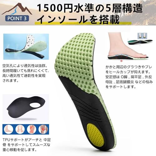 [SOARHOPE] 男性用 軽量 登山靴 メンズ トレッキングシューズ 登山シューズ 山用 靴 ハイキング 3e trekking shoes hiking boots men 登山ぐつ グリーン 27.5cmの特徴・詳細 画像
