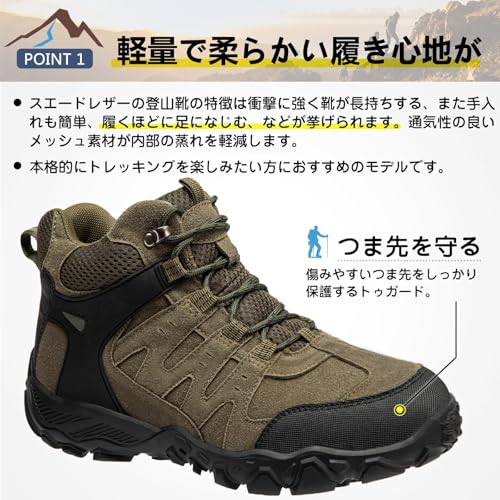 [SOARHOPE] 男性用 軽量 登山靴 メンズ トレッキングシューズ 登山シューズ 山用 靴 ハイキング 3e trekking shoes hiking boots men 登山ぐつ グリーン 27.5cmの詳細・まとめ 画像