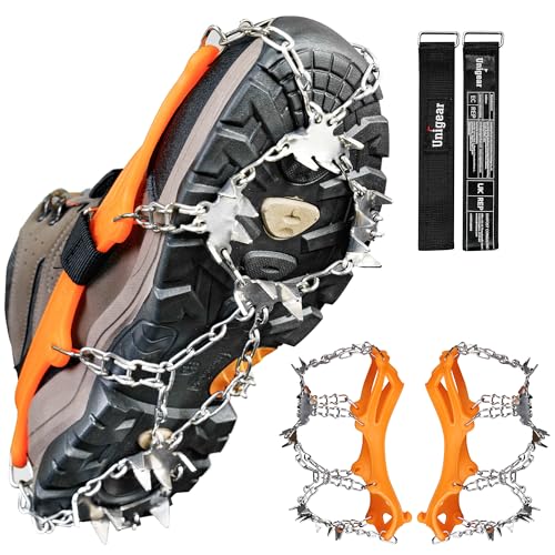 Unigear アイゼン 24本爪 チェーンスパイク 201ステンレス製 スノースパイク 軽量 凍結道路 登山 雪山 ハイキング トレッキング 通勤 穴釣り 磯釣り 沢登り 滑り止め 耐久性 収納袋付き 男女兼用の外観・全体像 画像