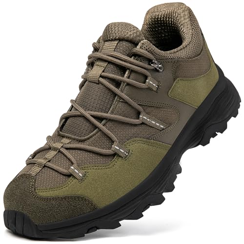 [SOARHOPE] トレッキングシューズ 登山ぐつ メンズ ハイキングシューズ 山登りシューズ ウォーキング靴 キャンプ 靴 ローカット 初心者 滑らない 軽量 アーミーグリーン 26.5 cm 1