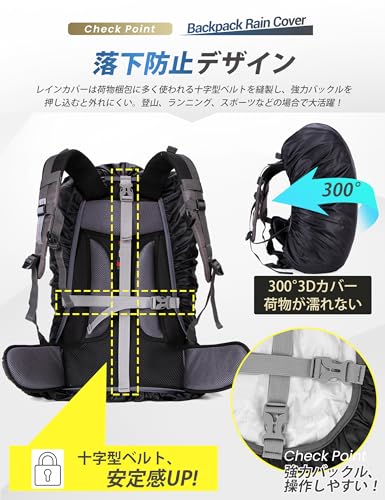[SLEEPSINERO] 【2倍以上撥水・超軽量80g】 リュックカバー 防水 レインカバー 梅雨対策 落下防止 35－80L (S,ブラック)の特徴・詳細 画像