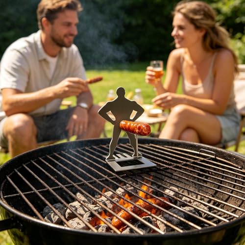 屋外人型ソーセージグリラー、ステンレス製筋肉人型立ち姿ソーセージ焼き台、ユニークで面白いホットドッグ専用焼き器具、キッチンやビーチ、自宅バーベキューに活用、頑丈で錆びにくく、調理が楽しくなる遊び心溢れるデザインの詳細・まとめ 画像