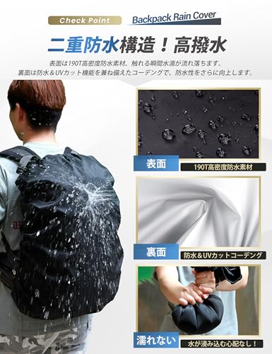 [SLEEPSINERO] 【2倍以上撥水・超軽量80g】 リュックカバー 防水 レインカバー 梅雨対策 落下防止 35－80L (S,ブラック)の特徴・詳細 画像