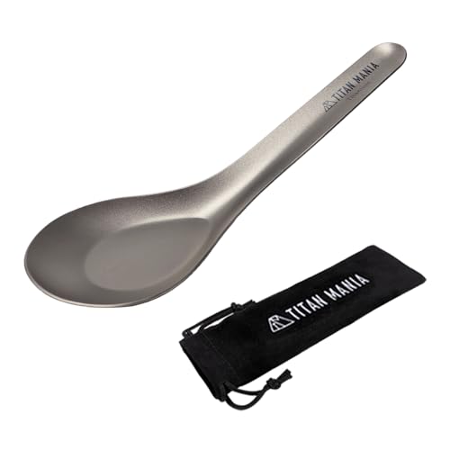 TITAN MANIA(チタンマニア) レンゲ 軽量タイプ チタン製 超軽量 頑丈 直火 スプーン 一体型 調理器具 キッチンツール キャンプ ソロキャンプ アウトドア用品 キャンプ用品 収納袋付き 1