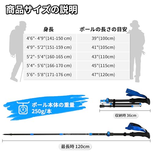 TheFitLife トレッキングポール 折畳み 2本セット 軽量 レバーロック式 グレーの特徴・詳細 画像