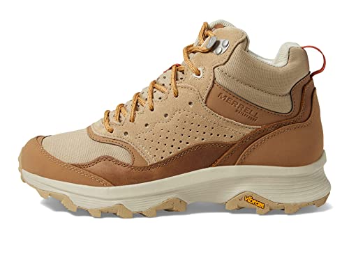Merrell® Speed Solo Mid防水ハイキングブーツ 男性用 – FloatPro™フォームミッドソール – 取り外し可能なポリウレタンフットベッド, タバコ/ゴールド, 7の特徴・詳細 画像