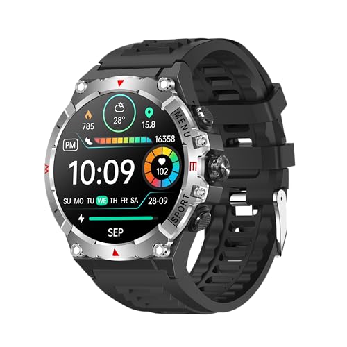 スマートウォッチSmart watch【2026最新 米軍規格 GPS内蔵 AMOLED高精細大画面 钛合金表盘 5ATM防水·防麈 耐衝撃 】Bluetooth通話Line/メッセージ通知100種類運動モード1.43インチ 腕時計 活動量計 歩数計 長時間連続使用 音楽制御 音声アシスタント 目覚まし時計 天気予報 明るさ調整100+文字盤自由設定 iPhone/Android 1