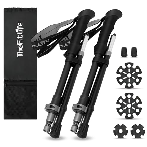 TheFitLife トレッキングポール 折畳み 2本セット 軽量 レバーロック式 グレー 1