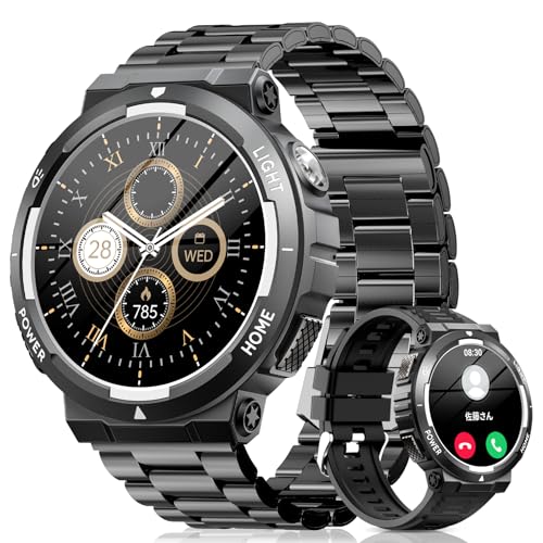 スマートウォッチ【2026新登場 軍用規格】1.53インチ大画面 Bluetooth通話 LINE/メッセージ通知 7-10日連続駆動 長持ちバッテリー 3ATM防水 外仕事 登山 耐衝撃 100種類運動モード GPS連動 300+文字盤 音声アシスタント 腕時計 歩数計 懐中電灯 音楽/カメラ制御 目覚まし時計 天気予報iPhone/アンドロイド対応 替えベルト2本付 プレゼント（黒と灰） 1
