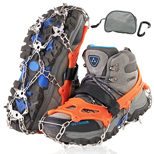 【山岳ガイド監修】 アイゼン チェーンスパイク 19本爪 登山 雪山 トレッキング 軽量約400g 滑り止め オレンジ L(25.5〜27.0cm)の外観・全体像 画像