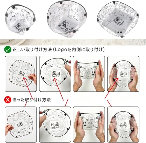キャンプボウル 折りたたみ 6点セット(ボウル・プレート・カップ)食品級 PP 超軽量コンパクト スナップ付き 耐熱 携帯収納便利 再利用可能の特徴・詳細 画像