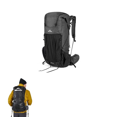Naturehike rock 2.0 バックパック 軽量 高強度 大容量 拡張可能 人間工学 水袋専用 防雨カバ―付き 多くの外掛け 縦方向ファスナー付き 高通気性 耐用性 快適 防災 男女兼用 旅行 登山 通学 キャンプ リュック ハイキングバッグ ザック (黒-Mサイズ, 60L) 1