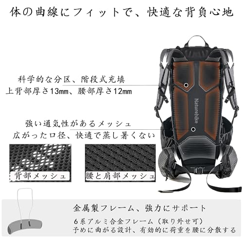 Naturehike rock 2.0 バックパック 軽量 高強度 大容量 拡張可能 人間工学 水袋専用 防雨カバ―付き 多くの外掛け 縦方向ファスナー付き 高通気性 耐用性 快適 防災 男女兼用 旅行 登山 通学 キャンプ リュック ハイキングバッグ ザック (黒-Mサイズ, 60L)の詳細・まとめ 画像